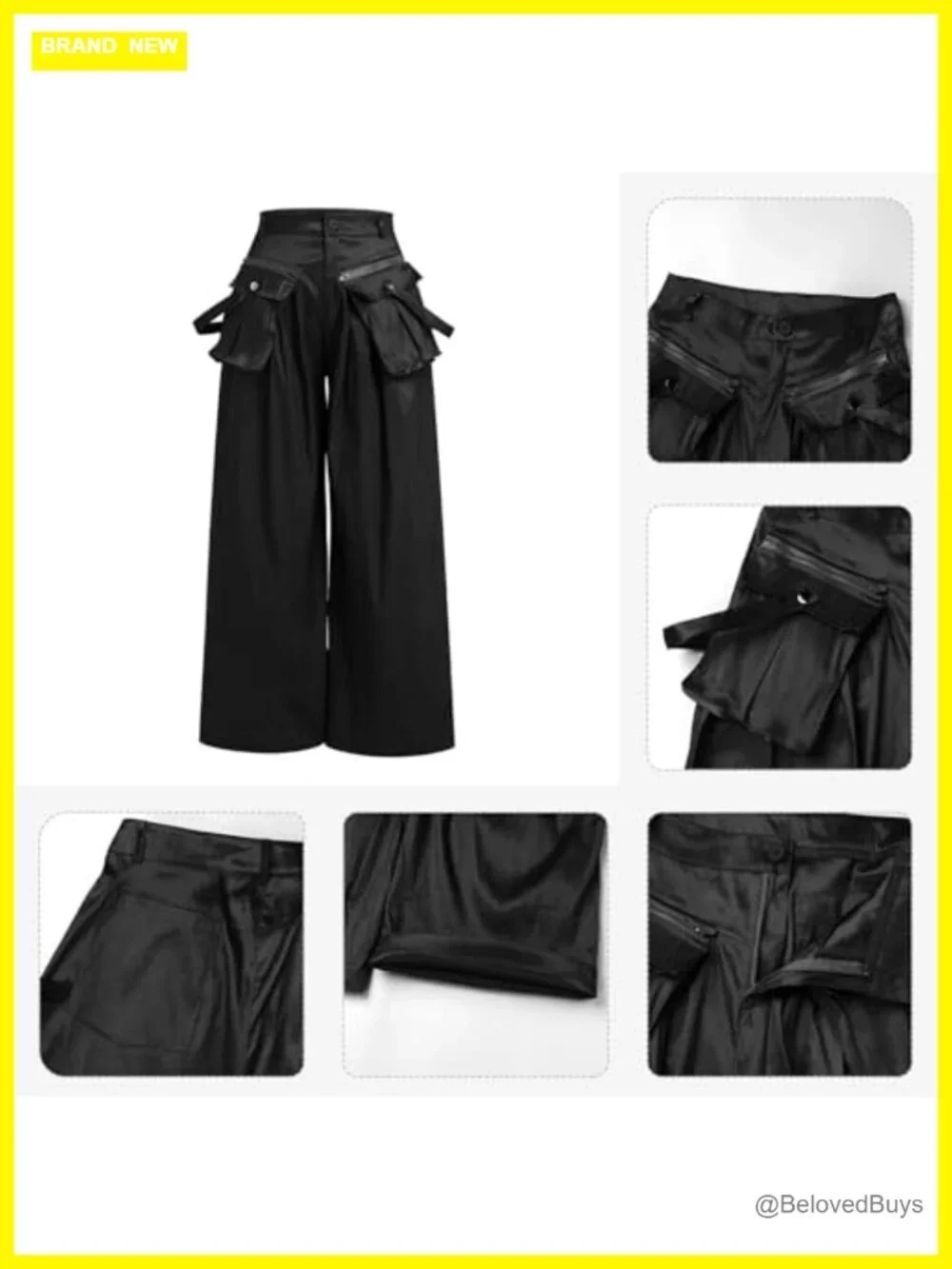 High Rise Wide Leg Satin Cargo Pants with Pockets Y2K Trousers